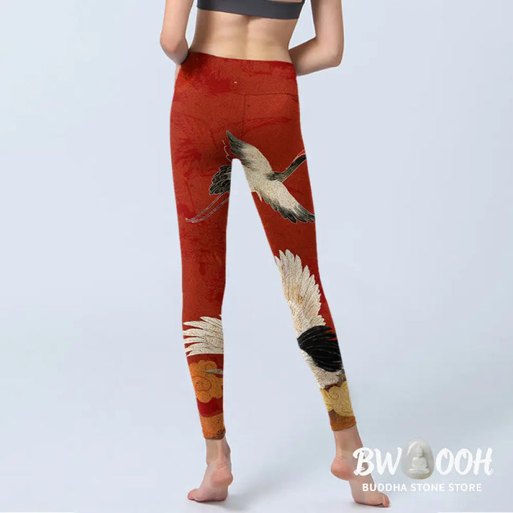 BWOOOH printed yoga leggings - Crane Print Lycra Fabric Fitness Legging