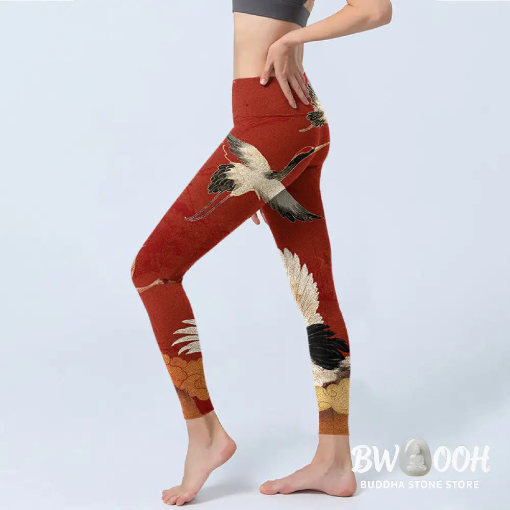 BWOOOH printed yoga leggings - Crane Print Lycra Fabric Fitness Legging