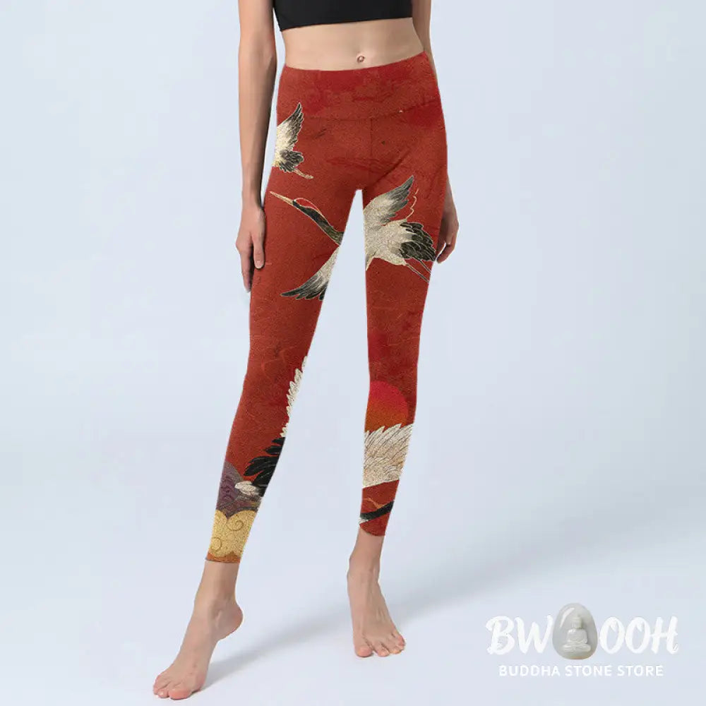 BWOOOH printed yoga leggings - Crane Print Lycra Fabric Fitness Legging