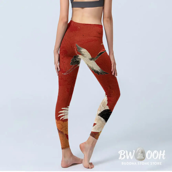 BWOOOH printed yoga leggings - Crane Print Lycra Fabric Fitness Legging