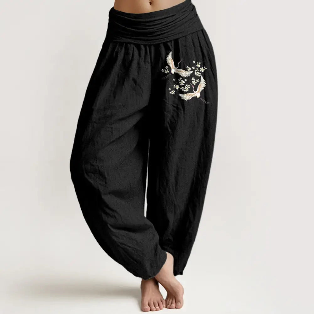 BWOOOH printed harem pants - Cranes Flowers Pattern Pure Cotton Women