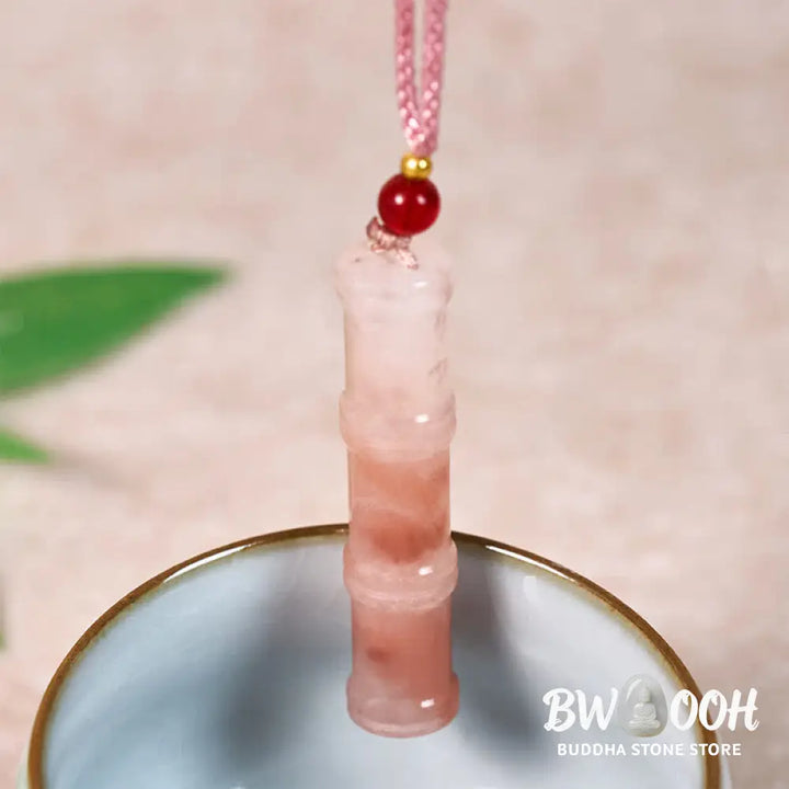 Buddha Stones Craved Bamboo Natural Pink Quartzite Jade Protection Necklace Pendant - BWOOOH - Natural Quartzite