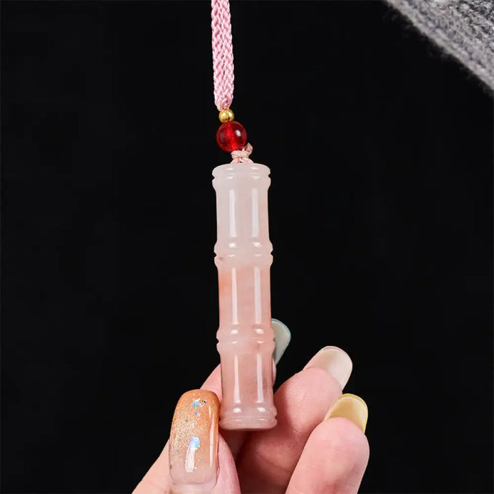 Buddha Stones Craved Bamboo Natural Pink Quartzite Jade Protection Necklace Pendant - BWOOOH - Natural Quartzite