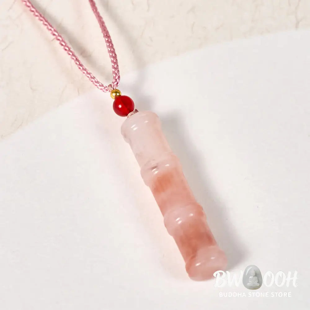 Buddha Stones Craved Bamboo Natural Pink Quartzite Jade Protection Necklace Pendant - BWOOOH - Natural Quartzite