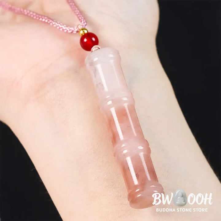 Buddha Stones Craved Bamboo Natural Pink Quartzite Jade Protection Necklace Pendant - BWOOOH - Natural Quartzite