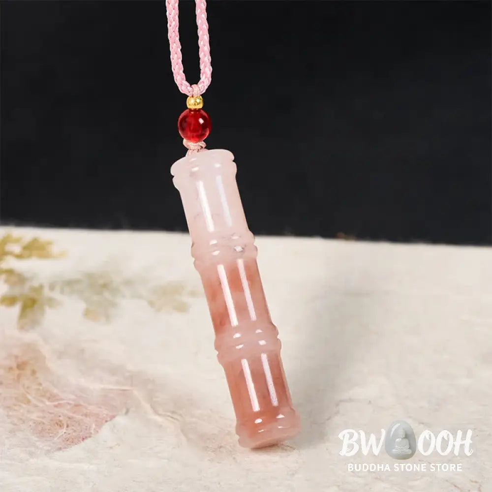 Buddha Stones Craved Bamboo Natural Pink Quartzite Jade Protection Necklace Pendant - BWOOOH - Natural Quartzite