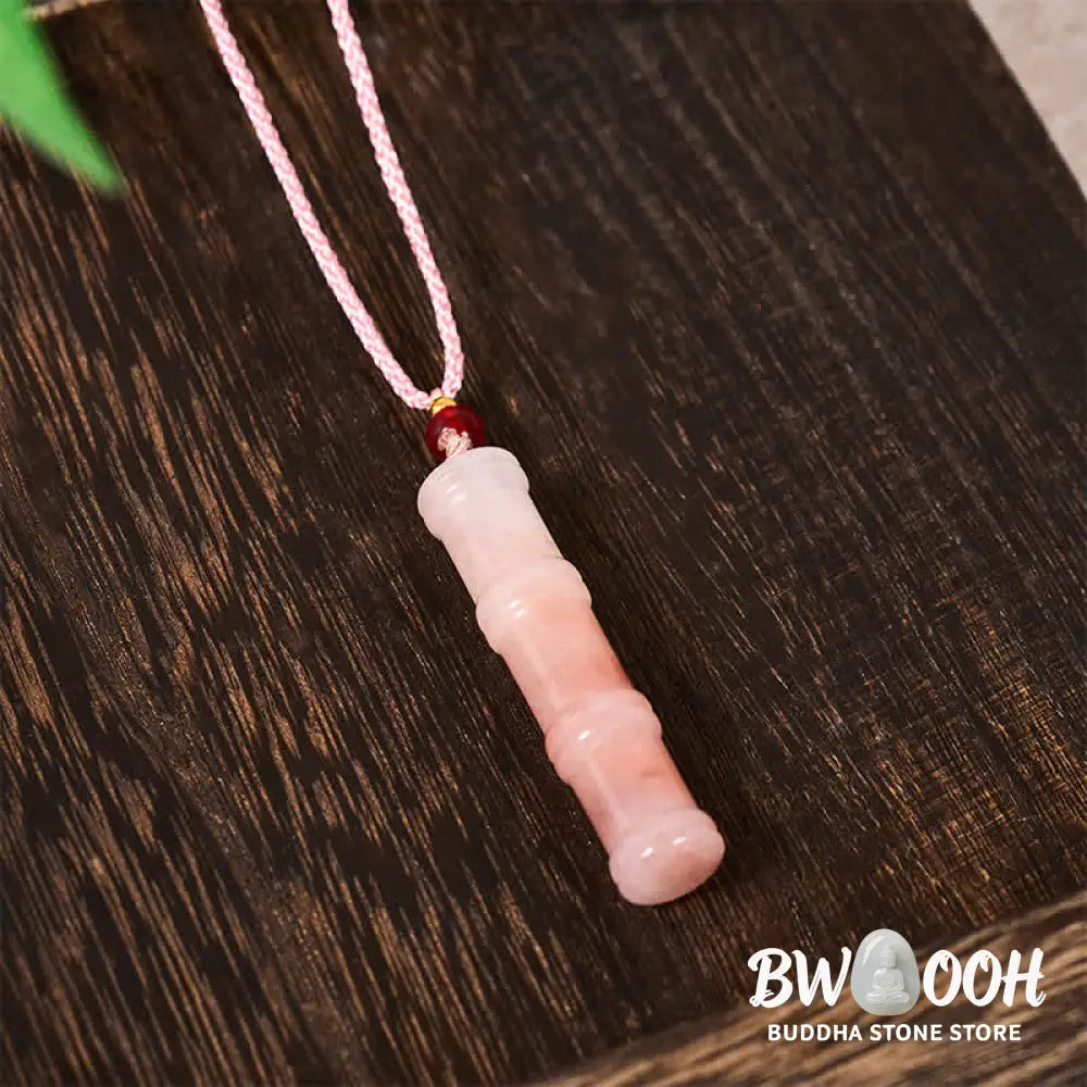 Buddha Stones Craved Bamboo Natural Pink Quartzite Jade Protection Necklace Pendant - BWOOOH - Natural Quartzite