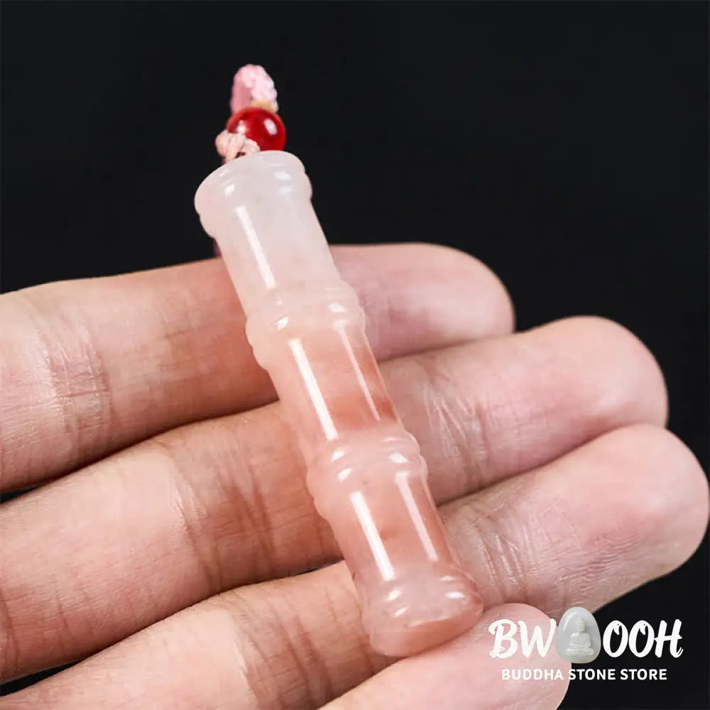Buddha Stones Craved Bamboo Natural Pink Quartzite Jade Protection Necklace Pendant - BWOOOH - Natural Quartzite