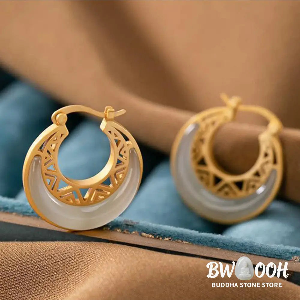 Buddha Stones Crescent Moon Jade Prosperity Drop Earrings - Jade (Prosperity ♥ Abundance) - Earrings