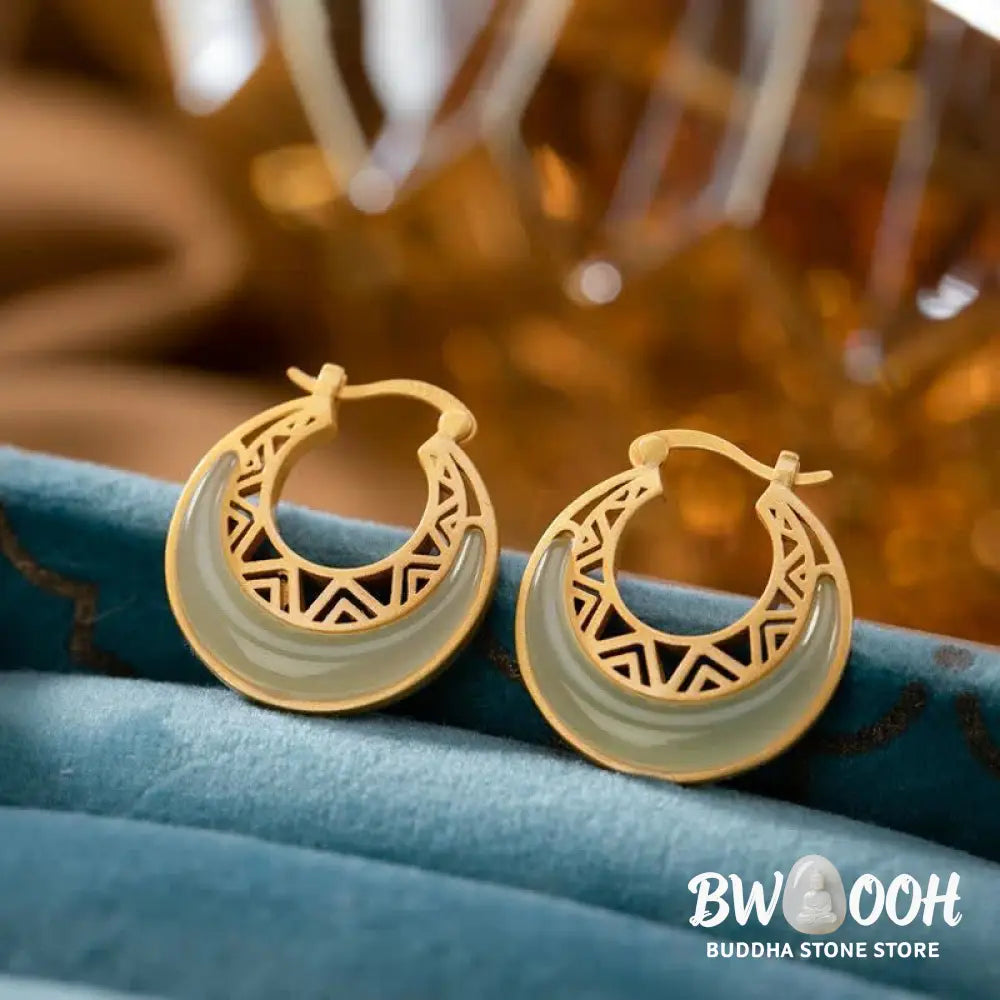 Buddha Stones Crescent Moon Jade Prosperity Drop Earrings - Jade (Prosperity ♥ Abundance) - Earrings