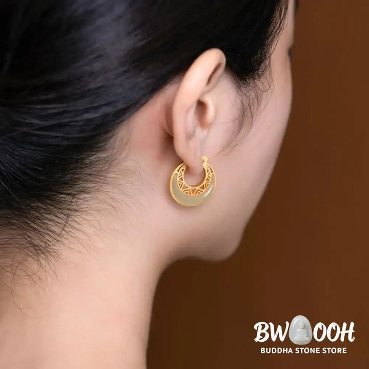 Buddha Stones Crescent Moon Jade Prosperity Drop Earrings - Jade (Prosperity ♥ Abundance) - Earrings
