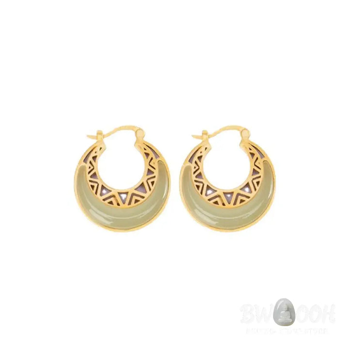 Buddha Stones Crescent Moon Jade Prosperity Drop Earrings - Jade (Prosperity ♥ Abundance) - Earrings