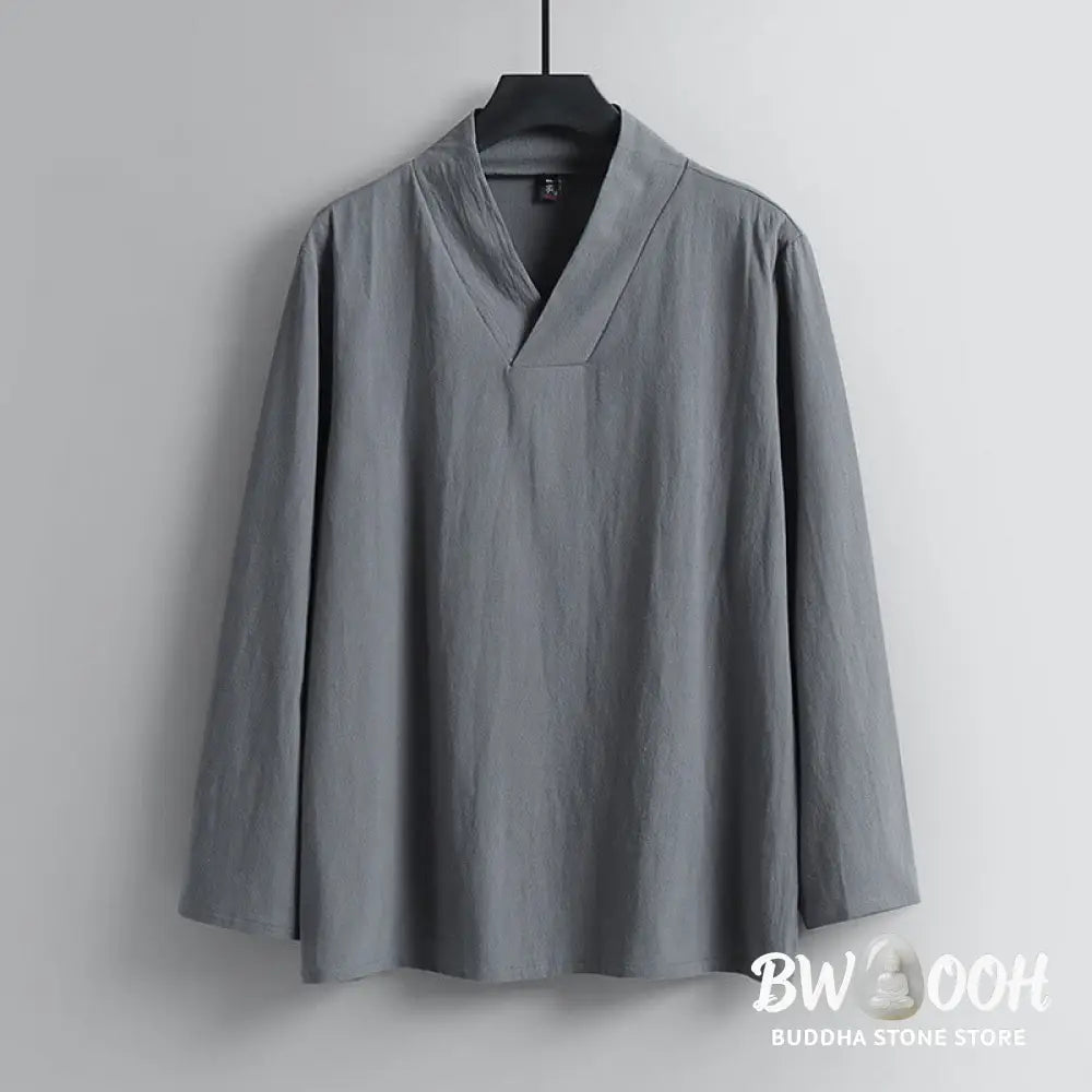 Buddha Stones Cross-Collars Cotton Tang Suit Hanfu Top Pants Clothing Men’s Set - Men’s Meditation Cloth