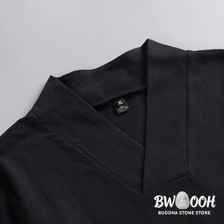 Buddha Stones Cross-Collars Cotton Tang Suit Hanfu Top Pants Clothing Men’s Set - Men’s Meditation Cloth