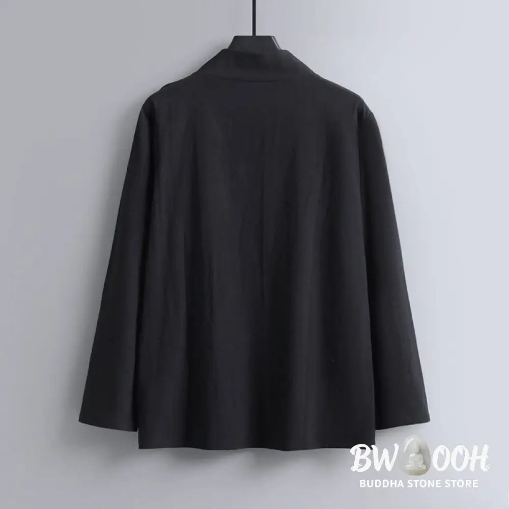 Buddha Stones Cross-Collars Cotton Tang Suit Hanfu Top Pants Clothing Men’s Set - Men’s Meditation Cloth