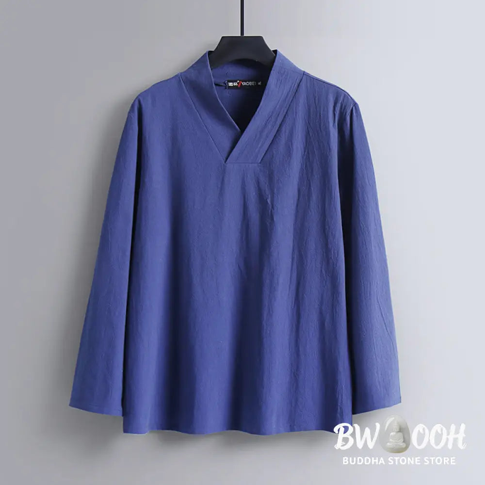 Buddha Stones Cross-Collars Cotton Tang Suit Hanfu Top Pants Clothing Men’s Set - Men’s Meditation Cloth