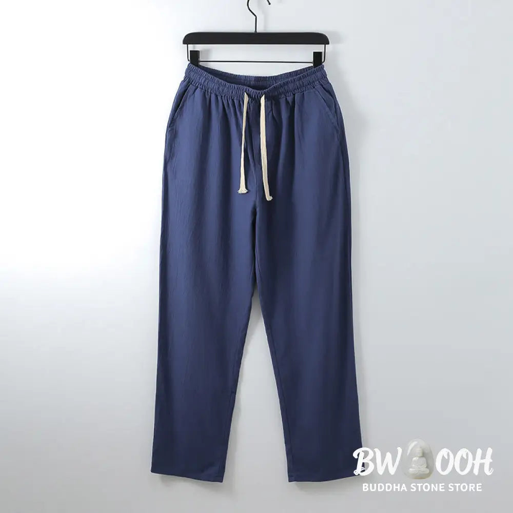 Buddha Stones Cross-Collars Cotton Tang Suit Hanfu Top Pants Clothing Men’s Set - Men’s Meditation Cloth