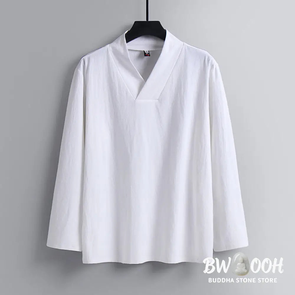 Buddha Stones Cross-Collars Cotton Tang Suit Hanfu Top Pants Clothing Men’s Set - Men’s Meditation Cloth