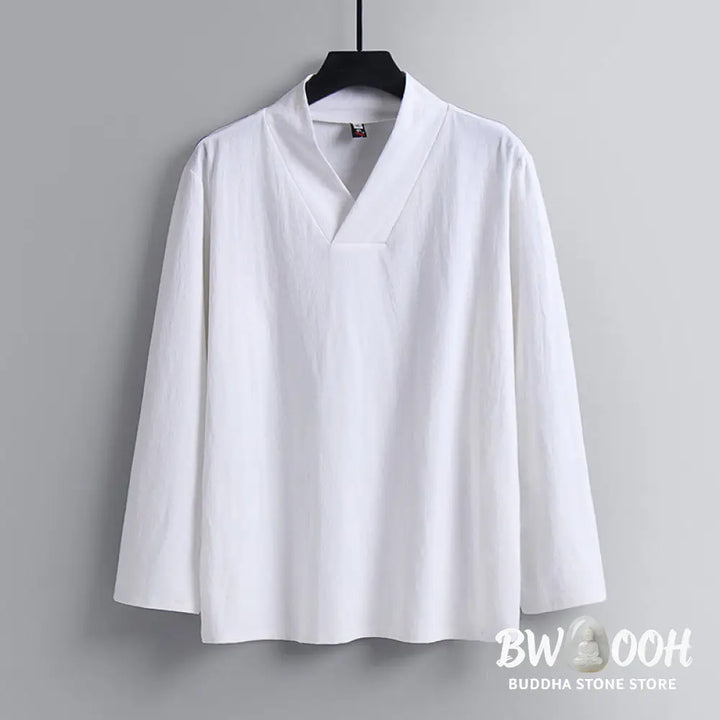 Buddha Stones Cross-Collars Cotton Tang Suit Hanfu Top Pants Clothing Men’s Set - Men’s Meditation Cloth