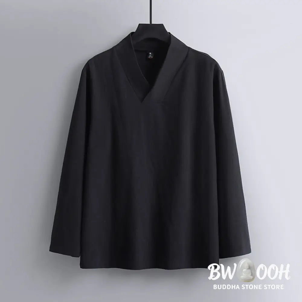 Buddha Stones Cross-Collars Cotton Tang Suit Hanfu Top Pants Clothing Men’s Set - Men’s Meditation Cloth