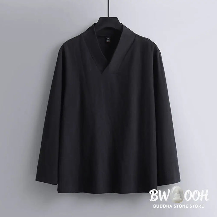 Buddha Stones Cross-Collars Cotton Tang Suit Hanfu Top Pants Clothing Men’s Set - Men’s Meditation Cloth