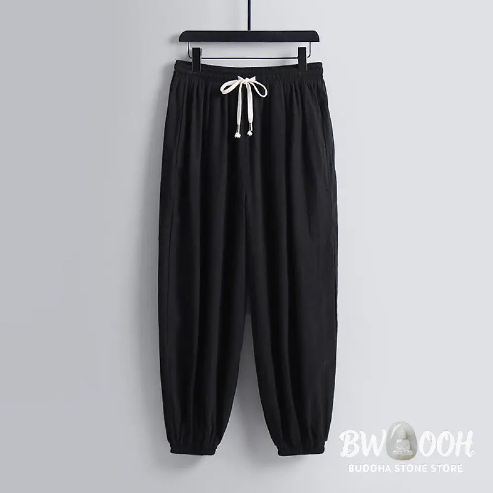 Buddha Stones Cross-Collars Cropped Bloomers Cotton Tang Suit Hanfu Top Pants Clothing Men’s Set - Men’s Meditation