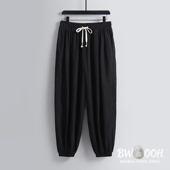 Buddha Stones Cross-Collars Cropped Bloomers Cotton Tang Suit Hanfu Top Pants Clothing Men’s Set - Men’s Meditation