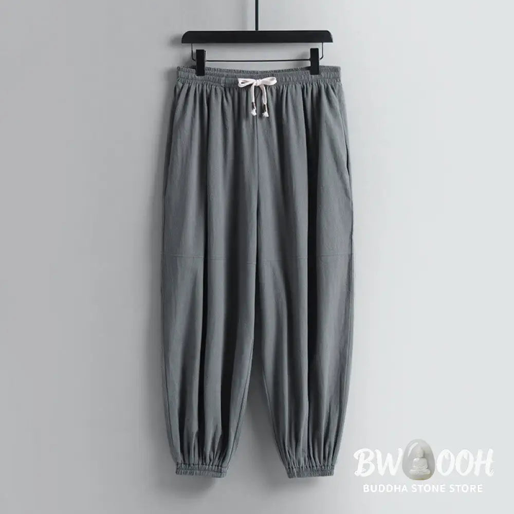 Buddha Stones Cross-Collars Cropped Bloomers Cotton Tang Suit Hanfu Top Pants Clothing Men’s Set - Men’s Meditation