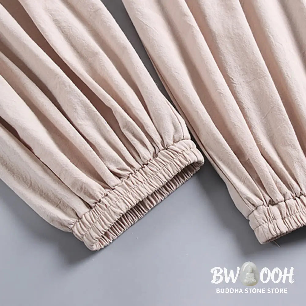 Buddha Stones Cross-Collars Cropped Bloomers Cotton Tang Suit Hanfu Top Pants Clothing Men’s Set - Men’s Meditation