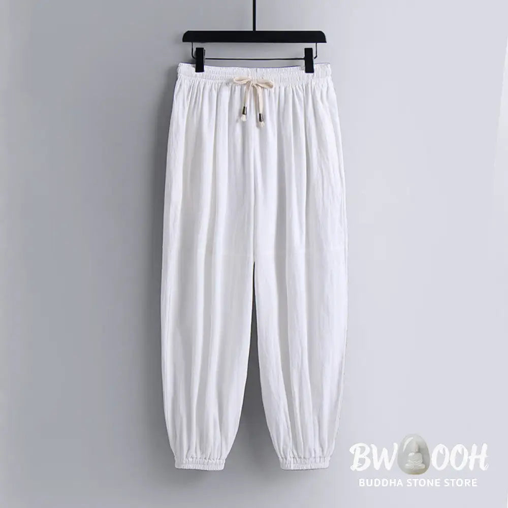 Buddha Stones Cross-Collars Cropped Bloomers Cotton Tang Suit Hanfu Top Pants Clothing Men’s Set - Men’s Meditation