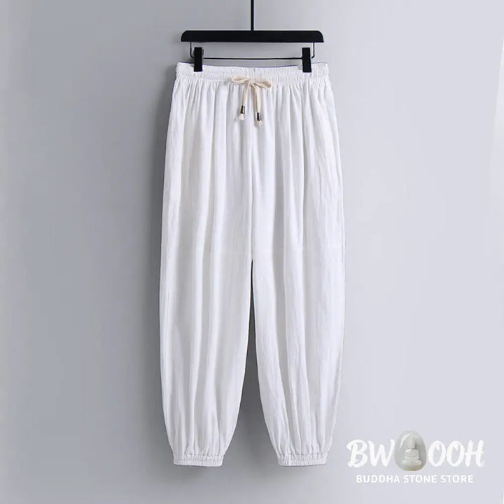Buddha Stones Cross-Collars Cropped Bloomers Cotton Tang Suit Hanfu Top Pants Clothing Men’s Set - Men’s Meditation