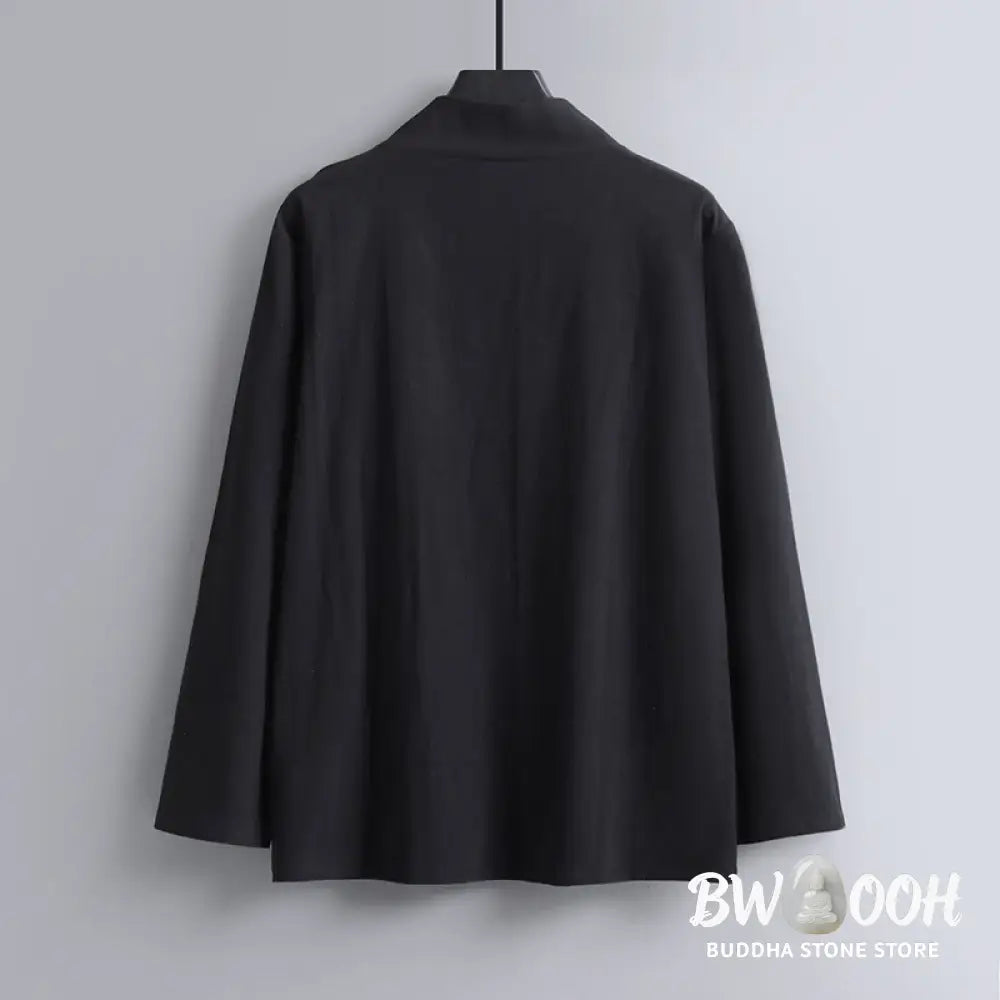 Buddha Stones Cross-Collars Cropped Bloomers Cotton Tang Suit Hanfu Top Pants Clothing Men’s Set - Men’s Meditation