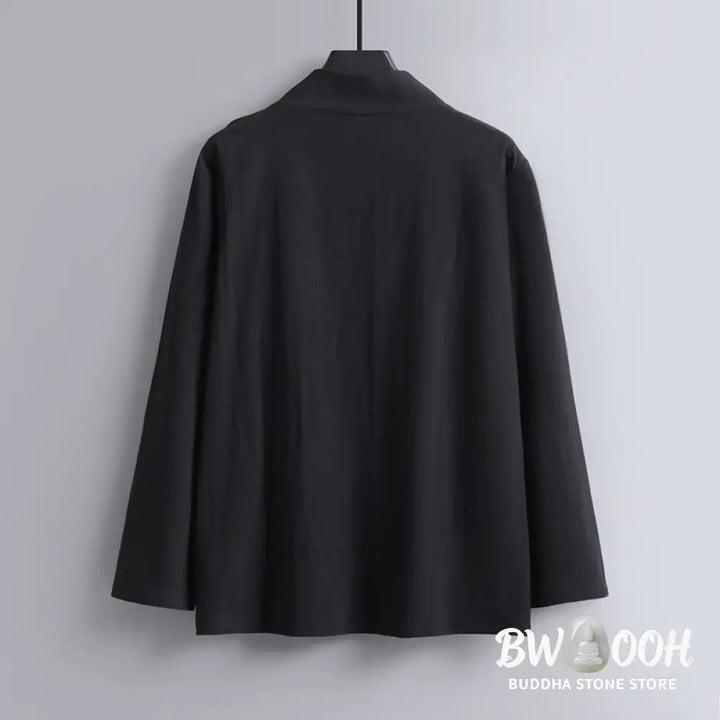 Buddha Stones Cross-Collars Cropped Bloomers Cotton Tang Suit Hanfu Top Pants Clothing Men’s Set - Men’s Meditation