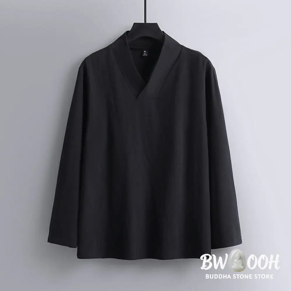 Buddha Stones Cross-Collars Cropped Bloomers Cotton Tang Suit Hanfu Top Pants Clothing Men’s Set - Men’s Meditation