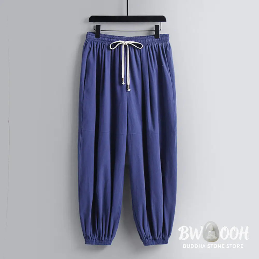 Buddha Stones Cross-Collars Cropped Bloomers Cotton Tang Suit Hanfu Top Pants Clothing Men’s Set - Men’s Meditation