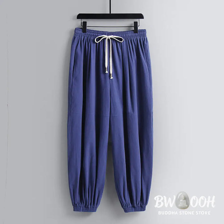 Buddha Stones Cross-Collars Cropped Bloomers Cotton Tang Suit Hanfu Top Pants Clothing Men’s Set - Men’s Meditation