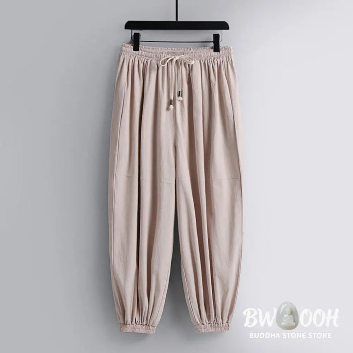 Buddha Stones Cross-Collars Cropped Bloomers Cotton Tang Suit Hanfu Top Pants Clothing Men’s Set - Men’s Meditation