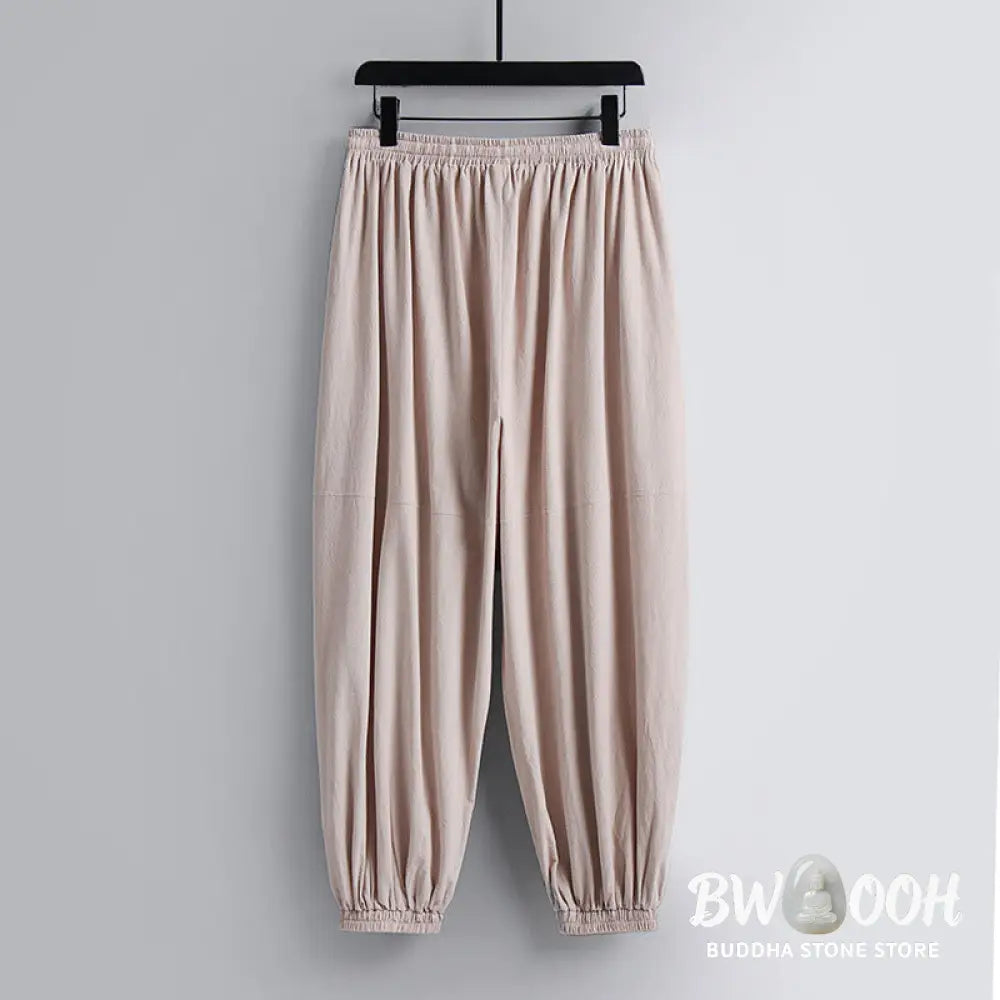 Buddha Stones Cross-Collars Cropped Bloomers Cotton Tang Suit Hanfu Top Pants Clothing Men’s Set - Men’s Meditation