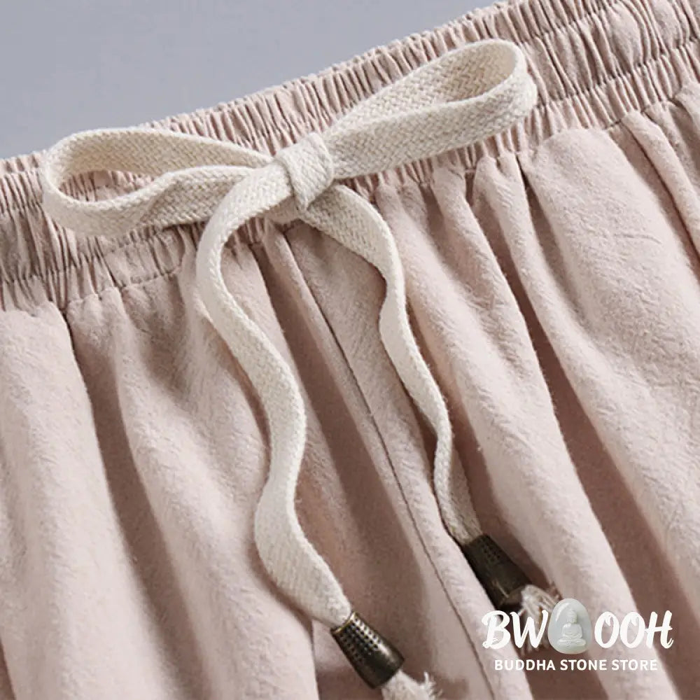 Buddha Stones Cross-Collars Cropped Bloomers Cotton Tang Suit Hanfu Top Pants Clothing Men’s Set - Men’s Meditation