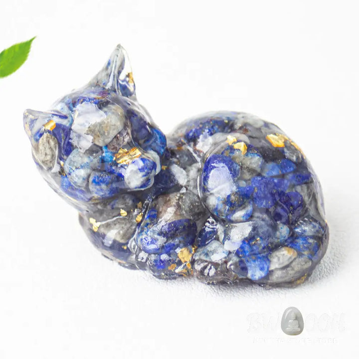 Buddha Stones Crystal Chip Epoxy Resin Small Cat Positive Decoration - Decorations