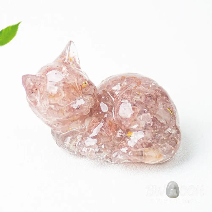 Buddha Stones Crystal Chip Epoxy Resin Small Cat Positive Decoration - Decorations