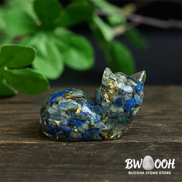 Buddha Stones Crystal Chip Epoxy Resin Small Cat Positive Decoration - Decorations