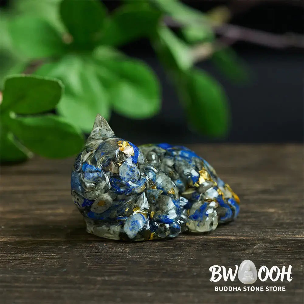Buddha Stones Crystal Chip Epoxy Resin Small Cat Positive Decoration - Decorations