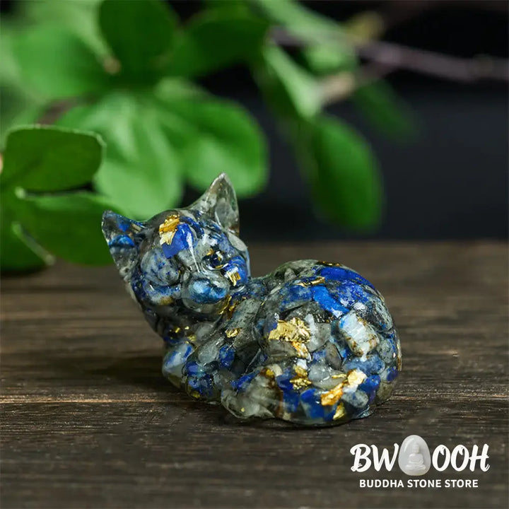 Buddha Stones Crystal Chip Epoxy Resin Small Cat Positive Decoration - Decorations