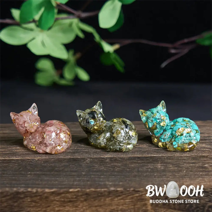 Buddha Stones Crystal Chip Epoxy Resin Small Cat Positive Decoration - Decorations