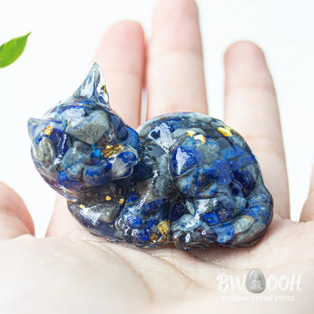 Buddha Stones Crystal Chip Epoxy Resin Small Cat Positive Decoration - Decorations