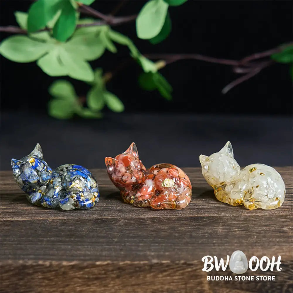 Buddha Stones Crystal Chip Epoxy Resin Small Cat Positive Decoration - Decorations