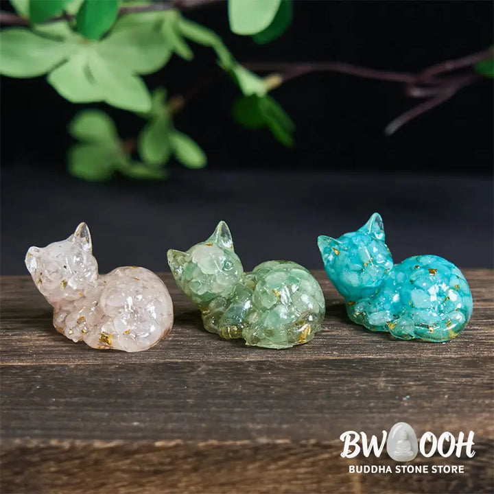 Buddha Stones Crystal Chip Epoxy Resin Small Cat Positive Decoration - Decorations