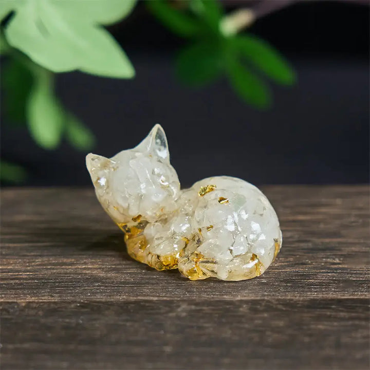 Buddha Stones Crystal Chip Epoxy Resin Small Cat Positive Decoration - White Turquoise(32*43*53mm) - Decorations