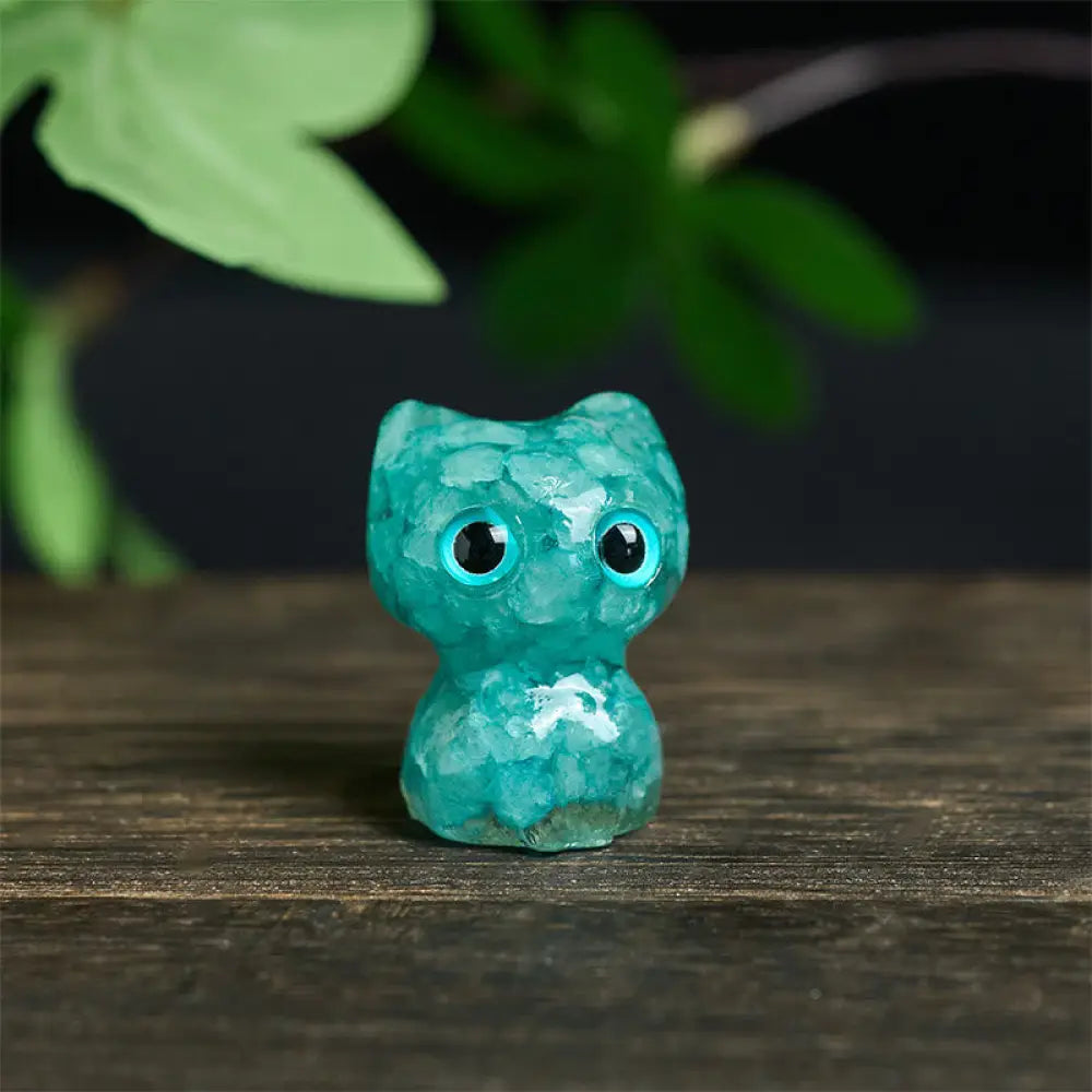 Buddha Stones Crystal Drip Resin Small Cat Purification Decoration Statue - Aquamarine(34*25*22mm) - Decorations